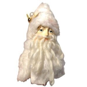 Vintage Santa Head Ornament Old Man Winter Wool 5" Hand Painted Scandinavian